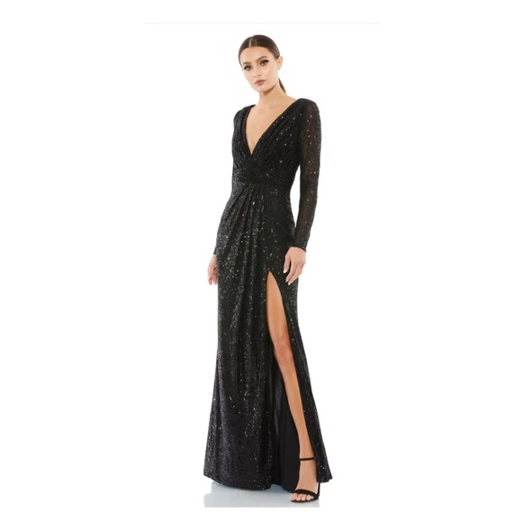 MacDuggal Dresses & Skirts - IEENA for MacDuggal SEQUINED LONG SLEEVED BLACK EVENING GOWN 10